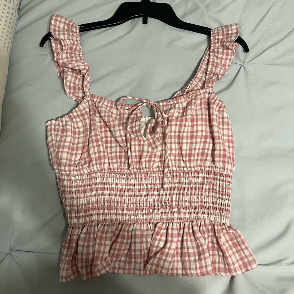 Wayf Pink Gingham Top